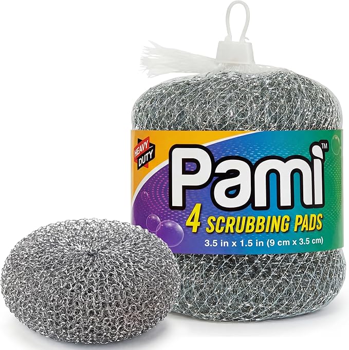 PAMI Heavy Duty Stainless Steel Sponge Scrubber Non-Scratch Metal Sponges Kitchen Metal Scratch Pads for Pots Pans Pack of 4