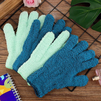 Patelai 2 Pairs Microfiber Gloves for plants Dusting Cleaning Glove Mittens House Cars Blinds Dusting(Blue, Grass Green,X-Large)