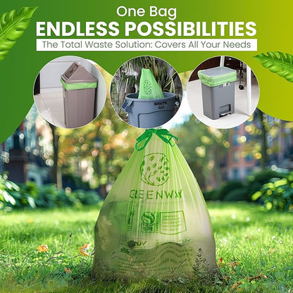 GREENWAY 13 Gallon Compostable Drawstring Trash Bags – Extra Thick 1.0 Mil – 50 Count – BPI & OK Home Certified – Leak‑Proof Kitchen Garbage Bags for Food Waste, Diaper Pails & Tall Bins