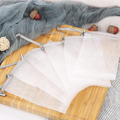 Cobahom 6 Pcs Mesh Soap Bag Mesh Foaming Net Soap Sack Bags Soap Handmade Soap Bubble Mesh Net Bags with Drawstring for Bath & Shower (Gray)