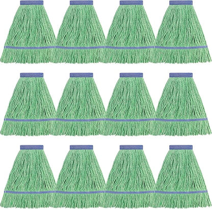 Matthew Cleaning Heavy Duty Mop Head Commercial Replacement for General and Floor Cleaning , Wet Industrial Blue Cotton Looped End String Head Refill (Pack of 12) Green