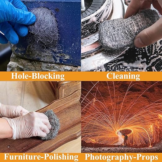 Steel Wool for Mice Control - 2 Pack of 3×10Ft Steel Wool, Gap Filter for House & Garage - Keep Mice Away from Holes，Siding，Pipeline，Vents in Garden, House, 7.04oz (2, 100g)