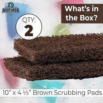 Heavy Duty XL Brown Scouring Pad 2 Pack. 10 x 4.5in Large Multipurpose Nylon Scrubbing Sponges. Clean Bathrooms, Kitchens, Counters and Floors to Erase Grime and Make Surfaces Sparkle