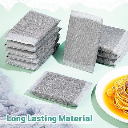 Thyle 12 Pack Kitchen Steel Scrubbing Sponges, Heavy Duty Non Scratch Metal Scrub Pads, Reusable Cleaning Sponges for Dishes, Pots, Pans, Sink and Tough Hard Stains (Gray)