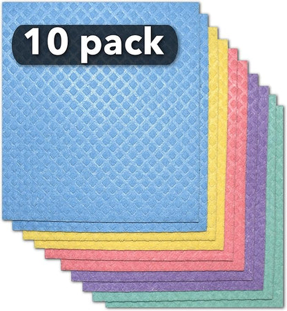 Sponge Cloth (pack of 10) - Swedish Dishcloth - Durable - Eco-friendly – Biodegradable - Reusable - Odor-free – Super Absorbent - Cellulose Sponge Dish Towel for the Kitchen – Assorted Colors