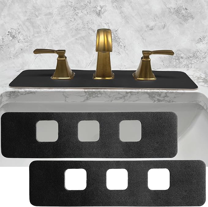 Faucet Mat Bathroom Sink 3-square-hole : AHA HOMEWARE Diatomite Rubber Bathroom Sink Splash Guard 3 Square Hole 2 Pack (Black)