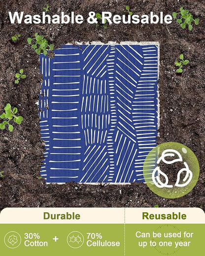Miss Adola 8 Pack Reusable Kitchen Swedish Dishcloths for Washing Dishes Cloths Absorbent Fast Drying Cleaning Sponge Cute Decorate Washable Swedish Towels, Blue Line