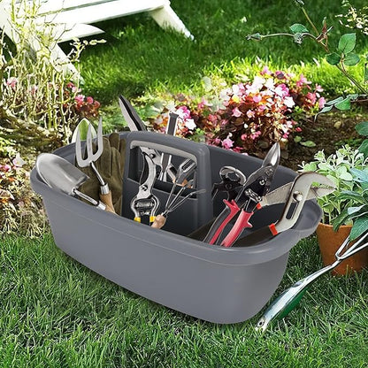 Large Cleaning Supplies Caddy Organizer, Portable Shower Caddy Plastic Basket with Handle, Stackable Tool Storage for Bathroom, Garden, Kitchen, Home Organization, Grey