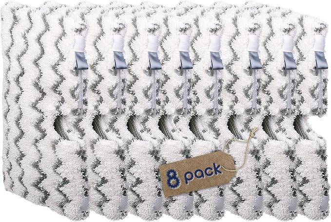 F Flammi 8-Pack Replacement Pads Compatible with Shark Steam Pocket Mop S3501 S3601 S3901 S3550 S3801 SE450, Double-Sided Microfiber Refills for Hardwood Tile Floor, Professional Scrubbing Strips