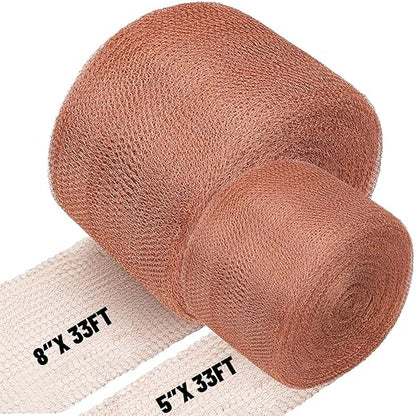 Copper Mesh Roll for Mice Rodent Rat, Sturdy 5'' x 33Ft & 8'' x 33Ft Copper Wool Mouse Trap Hole Filler for Bat Snail Bird Control, DIY Hole Filler for Vents, Soffits & Home Defense (2 Roll)