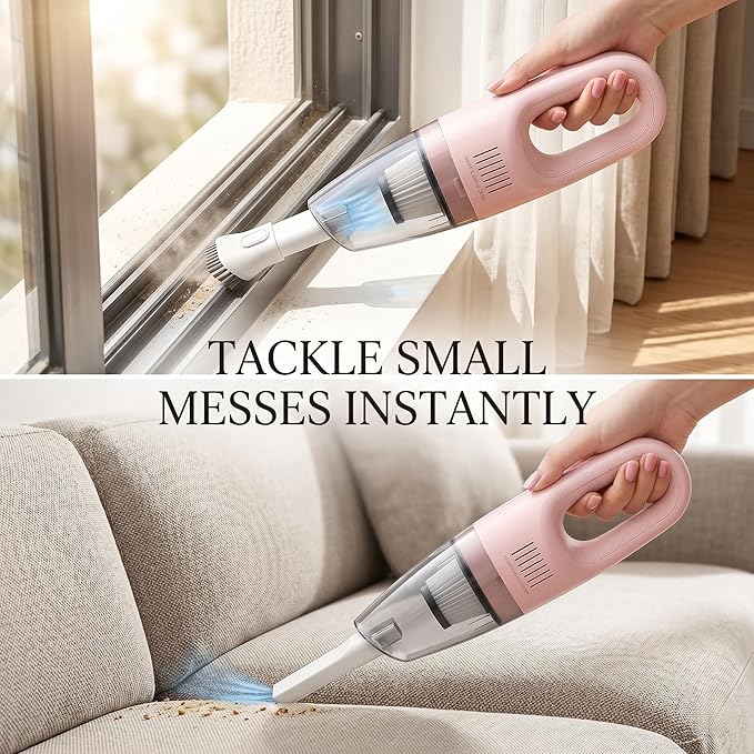 Cordless Portable Car Vacuum Cleaner, High Power Mini Handheld Vacuum, Rechargeable Lightweight Desk Duster Detailing Kit for Auto Interior Apartment Kitchen, Aesthetic Car Accessories for Women (Pink