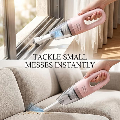 Cordless Portable Car Vacuum Cleaner, High Power Mini Handheld Vacuum, Rechargeable Lightweight Desk Duster Detailing Kit for Auto Interior Apartment Kitchen, Aesthetic Car Accessories for Women (Pink