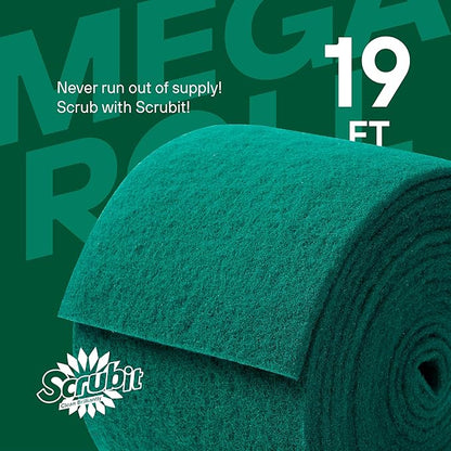 SCRUBIT Scouring Pad Roll - 19 FT Green scrubbing Pads Roll - Non Scratch Dish Washing Scrubbers - Abrasive and Heavy Duty Pot Scrubber Roll for Kitchen, Pots, Pans, Oven, and Grill 19 FT X 6" x0.3"