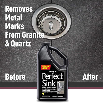 HOPE'S Perfect Sink Cleaner and Polish, Restorative, Water-Repellant, Removes Stains, Ideal for Brushed Stainless Steel, Cast Iron, Porcelain, Corian, Composite, Acrylic, Value Size