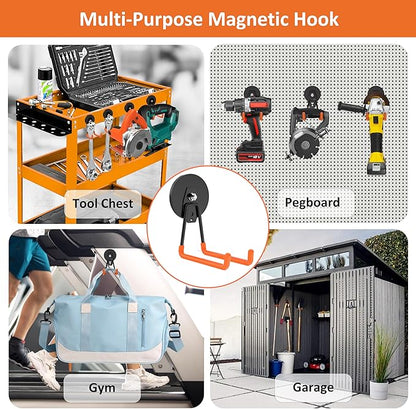 ENUODA Strong Magnetic Hooks 12 Pcs Neodymium Magnet Garage Hooks Anti-Slip Magnet Tool Holder for Hanging Broom, Mop, Shovel, Bridle, Drill, Toolbox, Locker, Container, Tool Chest, 2PCS
