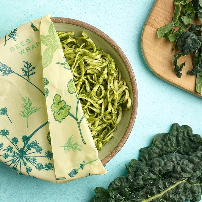 Bee's Wrap Vegan Beeswax Wraps for Food - 3 Pack of Assorted Beeswax Wraps - Small, Medium & Large Wrap - Plastic Free Made in USA Reusable Natural Food Wrap - Herb Garden Print