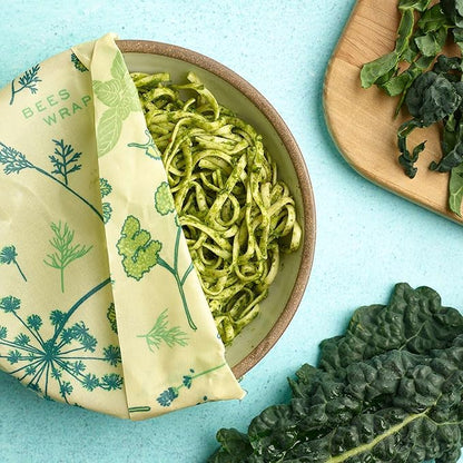 Bee's Wrap Vegan Beeswax Wraps for Food - 3 Pack of Assorted Beeswax Wraps - Small, Medium & Large Wrap - Plastic Free Made in USA Reusable Natural Food Wrap - Herb Garden Print