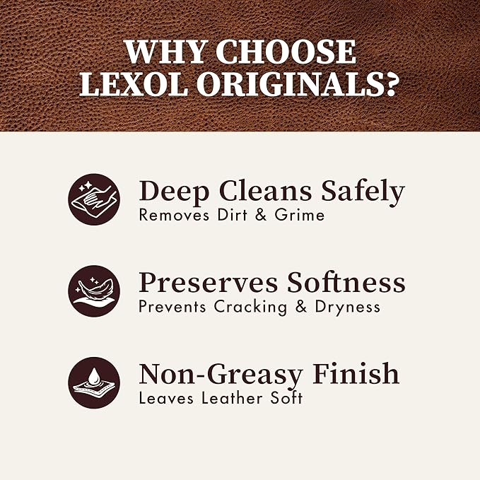 Lexol Leather Cleaner and Conditioner Kit for Furniture, Car Interiors, Shoes, Handbags. Includes 2 Application Sponges. Two-Step System 16 oz Each for Smooth Soft Leather Care and Shine Boosting