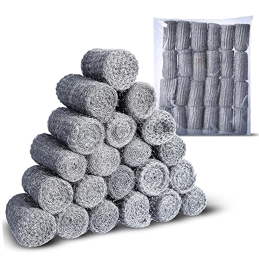 Wool Assortment for Cleaning & Mice Control – 0000 Grade Fine to Coarse Steel Wool Pads & Rolls, Multiple Pack Sizes and Length Options (24 Pcs #0000)