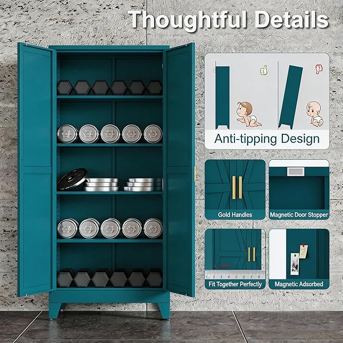 71" H Metal Storage Cabinets,Garage Cabinet,Broom Closet Storage Cabinet,Blue Storage Cabinets,Utility Cabinet