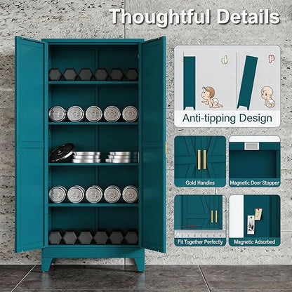 71" H Metal Storage Cabinets,Garage Cabinet,Broom Closet Storage Cabinet,Blue Storage Cabinets,Utility Cabinet