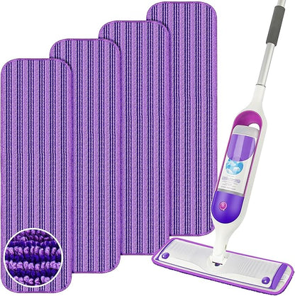 Reusable Mop Refills Pads for Swiffer PowerMop, 4 Pack Power Mop Refill Pads Microfiber PowerMop Pads Washable 15” Wet Pads Mopping Cloths for Multi-Surface & All Types of Floors, Purple