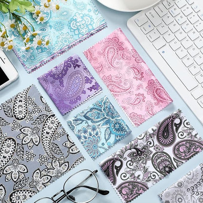 Sinmoe 20 Pcs Microfiber Cleaning Cloth Cute Paisley Waves Design Microfiber Soft Multicolor Glasses Cleaner Cloth for Eyeglasses Camera Lens Cell Phone Screens Glasses, 6 x 6 Inches