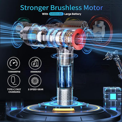 2-in-1 Compressed Air Duster and Mini Vacuum Cleaner with 150000 High RPM - Powerful Brushless Motor for Desktop, Keyboards, Laptop, Dryer and Electronics