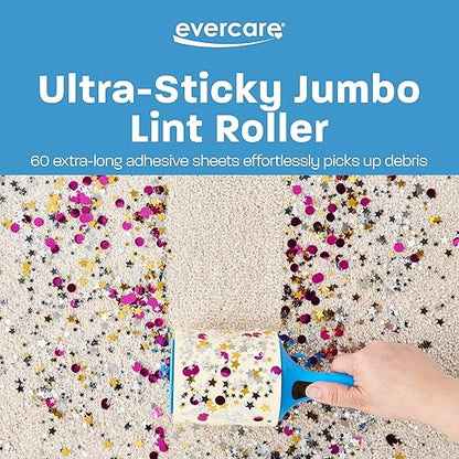 Evercare Jumbo Lint Roller, 60‑Sheet Extra‑Large Adhesive Roller with Blue Handle for Pet Hair & Lint