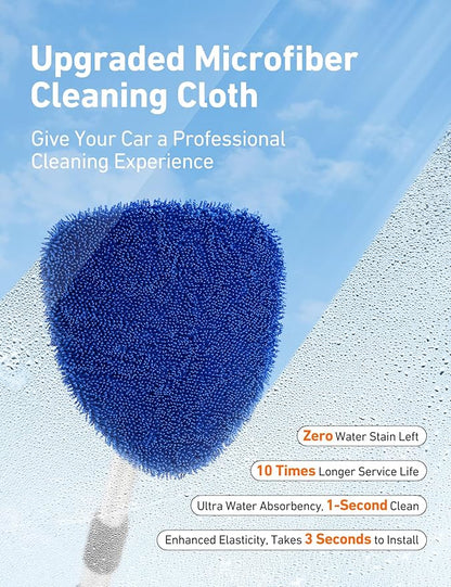 AstroAI 21" Windshield Cleaner Tool, Car Interior Detailing Cleaning Kit with Extendable Handle and 4 Upgraded High-Density Reusable Microfiber Pads, Auto Glass Wiper Brush Kit for Cars, Blue, 2 Pack