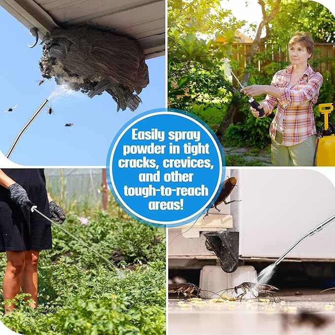 Diatomaceous Earth Powder Duster, Longer 9" to 22" Retractable Garden Powder Applicator Dispenser, 8 oz Bulb Duster Sprayer Insect for Home Organic Gardening Agricultural Supply(Black,1 Pcs)