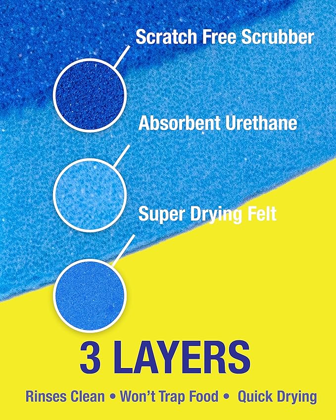 Non-Scratch Odor Resistant Scrub Sponge, Multi-Purpose Sponge for Kitchen and Household, Safe for Non-Stick Cookware (12 sponges)