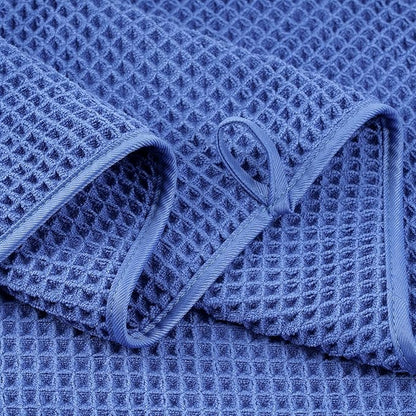 POLYTE 430 GSM Microfiber Quick Dry Lint Free Oversize Bath Towel Set, 6 Piece (Waffle Weave)