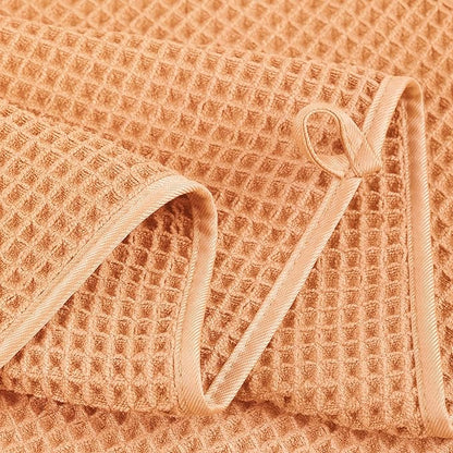 POLYTE 430 GSM Microfiber Quick Dry Lint Free Oversize Bath Towel Set, 6 Piece (Waffle Weave)