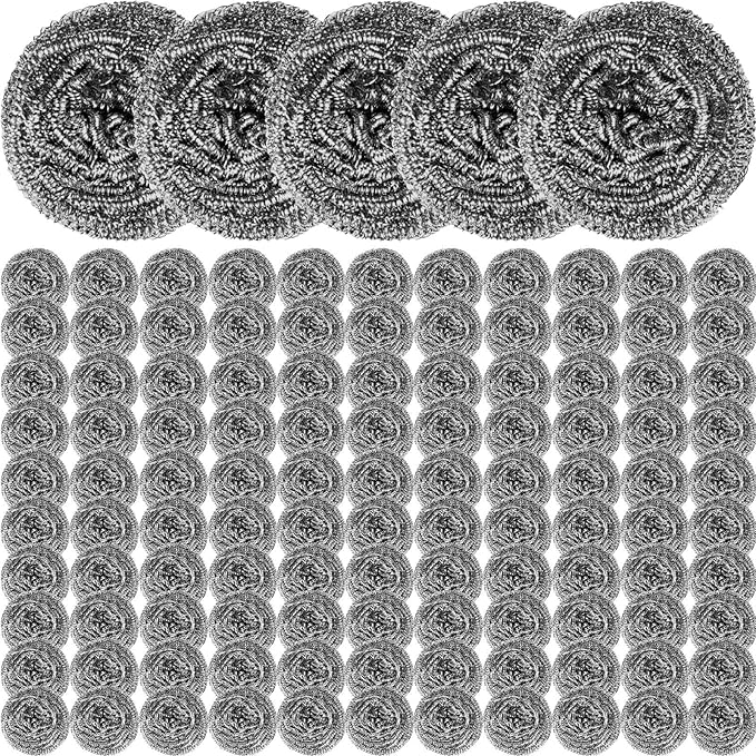 Reallnaive 300 Pcs Stainless Steel Wool Scrubber Bulk Steel Wool Sponges Pack Metal Dishwashing Wire Scouring Pads Heavy Duty Clean Dish Pot Pan and Oven for Cleaning Kitchen Bathrooms and More