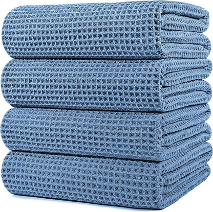 POLYTE 430 GSM Microfiber Oversize Quick Dry Lint Free Bath Towel, 60 x 30 in, 4 Pack (Waffle Weave)