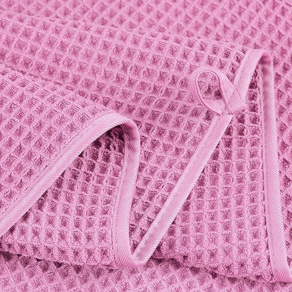 POLYTE 430 GSM Microfiber Quick Dry Lint Free Oversize Bath Towel Set, 6 Piece (Waffle Weave)