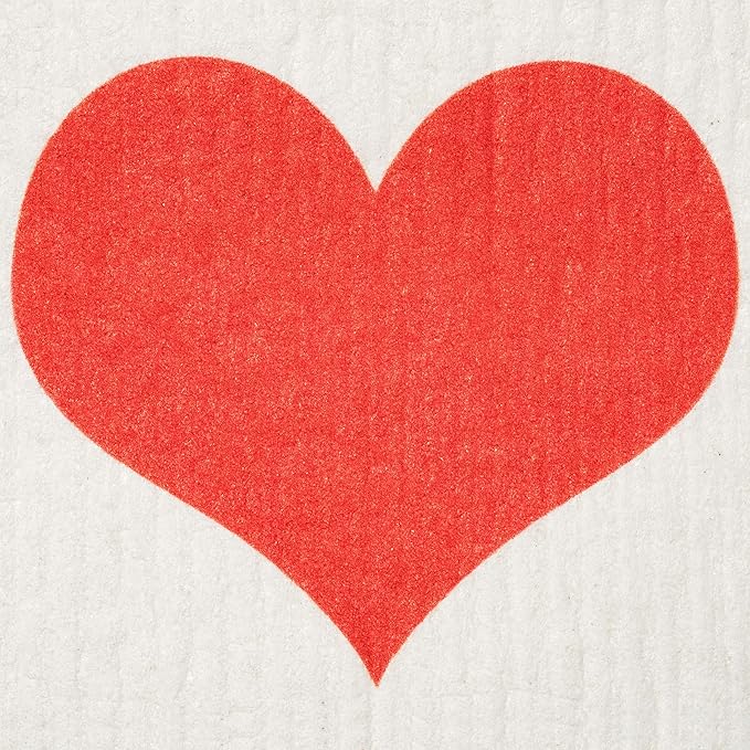 Swedish Dishcloths 2-Pack - Super Absorbent Reusable Cellulose Sponge Cloths, Eco-Friendly Kitchen Cleaning Towels, Machine Washable, Red Heart Design, 7.87"x6.88"