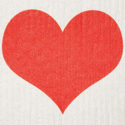 Swedish Dishcloths 2-Pack - Super Absorbent Reusable Cellulose Sponge Cloths, Eco-Friendly Kitchen Cleaning Towels, Machine Washable, Red Heart Design, 7.87"x6.88"