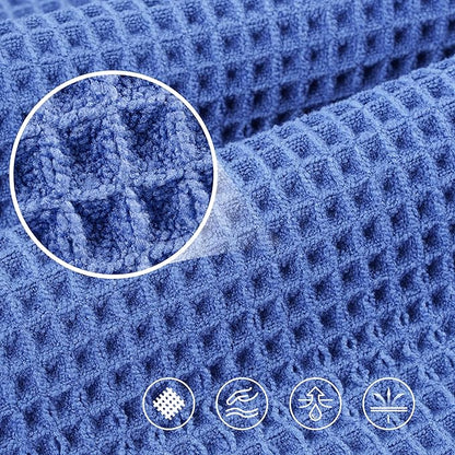 POLYTE 430 GSM Microfiber Oversize Quick Dry Lint Free Bath Towel, 60 x 30 in, 4 Pack (Waffle Weave)