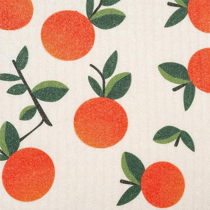 Swedish Dishcloths 3-Pack, Super Absorbent Reusable Cellulose Sponge Cloths, Eco-Friendly Kitchen Cleaning Towels, Machine Washable, with Citrus Oranges Print 7.87x6.88 inch