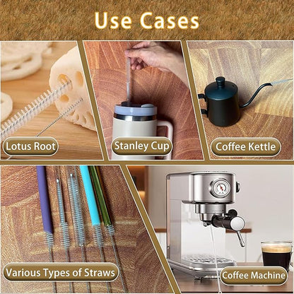 Straw Cleaner Brush Extra Long 14 Inch, 8-PCS Straw Brush Extra Long with 304 Stainless Steel Handle, Extra Long Pipe Tube Cleaner for Water Bottle, Coffee Kettle and Pipes.