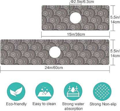 Kitchen Sink Splash Guard Faucet Mat -2 PC Super Absorbent Fast Drying Mat Sink Gadgets-Splash Guard Behind Faucet Drip Catcher for Kitchen(23.5" X 5.5" )